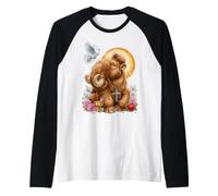 Corazón crucifijo con Cruz Cristiana de mamut lanudo Camiseta Manga Raglan