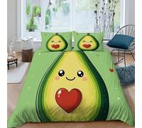 Corazón de Aguacate Funda De Edrojoón Frutas de Dibujos Animados 3D Microfibra De Ropa De Cama con 2 Fundas De Almohada, Niños Niñas, Funda De Edrojoón Dormitorio Super King（260x220cm）