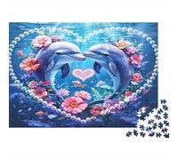 Corazón de Amor de delfín Puzzles 1000 Piezas Papel Reciclado para Adultos Puzzle para Adultos Juego Familiar Divertido y desafiante Excelente Idea de Regalo Partir de 12 años 52x38cm/1000pcs