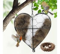 Corazón de anidación de pájaros de fibra de alpaca hecho a mano, soporte de material de anidación natural recargable para pájaros silvestres, colibríes y gallinas, refugio de invierno y decoración de