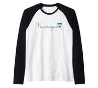 Corazón de Bandera escrita a Mano de Nicaragua Camiseta Manga Raglan