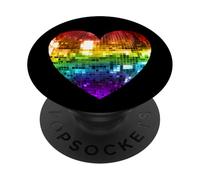 Corazón de Bola de Disco arcoíris PopSockets PopGrip Adhesivo