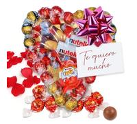 Corazon de Bombones con Bombones Lindt, Kinder Joy, Barritas Chocolate y Kinder Shochobons. Regalo Deluxe Ideal para Aniversarios. [IAMI]