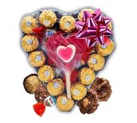 Corazon de Bombones Ferrero Rocher. 25 Unid. Kinder Shochobons y Super Piruleta. Regalo Ideal. [IAMI]