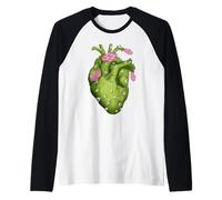 Corazón de Cactus floreciente Camiseta Manga Raglan