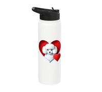 Corazón de caniche blanco lindo cachorro amante del refugio rescate Stainless Steel Insulated Water Bottle