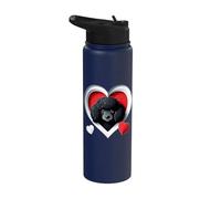 Corazón de caniche negro lindo cachorro amante del refugio rescate Stainless Steel Insulated Water Bottle