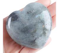 Corazón de cristal de lapislázuli, piedra de palma pulida de lapislázuli, corazón azul medianoche para exhibición, transporte de bolsillo, regalos de cristal y decoración (piedra lunar)