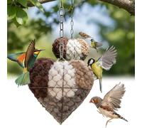 Corazón de Fibra para Nido de Pájaro Hecho a Mano, Soporte para Material de Nido de Pájaro, Soporte Recargable para Nido de Colibrí para Exterior, Refugio para Aves de Doble Temporada (1 PC)