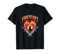 Corazón de Fuego Fantasía Guerrero Corazón Llama Ciervo Romántico Fantasía Camiseta