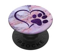 Corazón de huella de perro de color morado sobre rosa azul gris Look PopSockets PopGrip Intercambiable