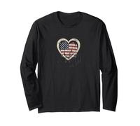 Corazón de la Bandera Americana Vintage: Estilo patriótico de la Gloria deshilachada Manga Larga