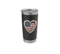 Corazón de la bandera americana vintage: estilo patriótico de la gloria deshilachada Vaso térmico de acero inoxidable de doble pared