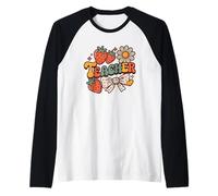 Corazón de Lazo de Agradecimiento Floral de Fresa para Profesor Camiseta Manga Raglan
