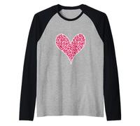 Corazón de leopardo con estampado animal rosa Camiseta Manga Raglan