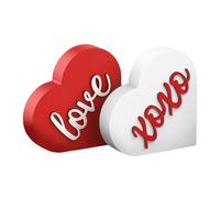 Corazón De Madera - Centros De Mesa En Forma De Corazón De 2 Piezas, Acento Para El Hogar Del Día De San Valentín | Decoraciones De Corazones Rústicos Rojos Para Chimenea, Estante De Escritorio