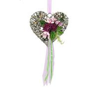 Corazón de Madera con Bayas de Magnolia Artificial y Lazo para Colgar, Corona Colgante, Corona de corazón, decoración romántica