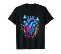 Corazón de Mariposa con Salpicaduras de Pintura Neón Retro Camiseta