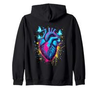 Corazón de Mariposa con Salpicaduras de Pintura Neón Retro Sudadera con Capucha