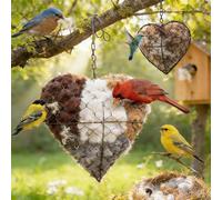 Corazón de nido de pájaros de fibra hecha a mano, soporte de material de nidos de pájaros, cajas nido de colibrí para exteriores, diseño de casas nideras, amantes de los colibríes, hogar, jardín