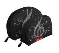 Corazón de Nota Musical, Bolsa de Maquillaje de Concha, Monedero pequeño para Mujer, Bolsa de artículos de tocador, Bolsa de cosméticos, 2 Piezas