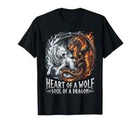 Corazón De Un Lobo Alma De Un Dragón Fantasía Nórdica Motivacional Camiseta