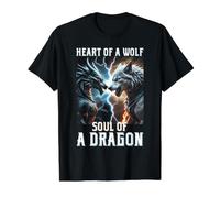 Corazón De Un Lobo Alma De Un Dragón Guerrero Cita Camiseta gráfica económica, Hombre, Negro, L