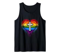 Corazón Del Arco Iris Con Cruz Cristiano Religioso Orgullo Gay Camiseta sin Mangas