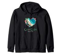 Corazón Floral de Cancún - Recuerdo Mexicano para Amantes de la Playa Sudadera con Capucha