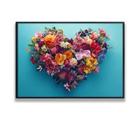 Corazón floral lienzo arte de pared moderno imágenes de flores obras de arte impresiones vibrantes carteles botánicos pintura para estudio Decor estética de pared del hogar 80x120cm con marco negro