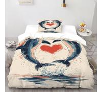 Corazón Funda Nórdica Algodon 2 Piezas 3D Impresa Romance Marine Animals con Funda Almohada Single（135x200cm） 100% Microfibra Juego De Cama para para Niñosy Hombres