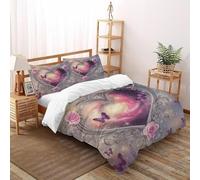 Corazón Mariposa Funda De Edredón 3 Piezas 3D Impresa Ethereal LandLife con Cremallera Y Funda De Almohada Double（200x200cm） 100% Microfibra Juego De Ropa De Cama para