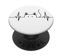 Corazón Minimalista EKG para el Amante Moderno de los Gatos PopSockets PopGrip Adhesivo