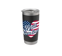 Corazón patriótico del estado de Carolina del Norte Estados Unidos hombres mujeres y niños Vaso térmico de acero inoxidable de doble pared