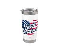 Corazón patriótico del estado de Carolina del Norte Estados Unidos hombres mujeres y niños Vaso térmico de acero inoxidable de doble pared