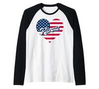 Corazón patriótico del Estado de Kansas, Bandera Estadounidense para Hombres, Mujeres y niños Camiseta Manga Raglan