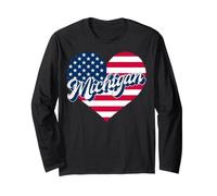 Corazón patriótico del Estado de Michigan, Bandera de EE. UU., para Hombres, Mujeres y niños Manga Larga