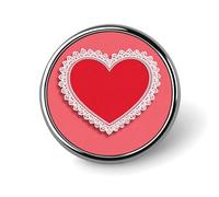 Corazón rojo con borde de encaje blanco sobre broche redondo rosa para hombres y mujeres, insignia de moda, collar, prendedor, chaqueta, mochila, accesorios