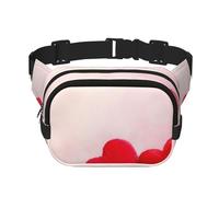 Corazón Rojo con Estampado de Purpurina Rosa,Riñonera Cuadrada de Doble Capa, Bolso de Viaje, Bolso Informal para el Pecho.