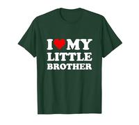 Corazón Rojo I Love My Little Brother Camiseta, Hombre, Verde Bosque, M