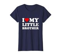 Corazón Rojo I Love My Little Brother Camiseta, Mujer, Azul Marino, 3XL