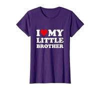 Corazón Rojo I Love My Little Brother Camiseta, Mujer, Morado, XXL