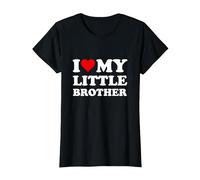 Corazón Rojo I Love My Little Brother Camiseta, Mujer, Negro, S