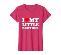 Corazón Rojo I Love My Little Brother Camiseta, Mujer, Rojo Jaspeado, M