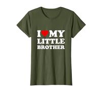 Corazón Rojo I Love My Little Brother Camiseta, Mujer, Verde Oliva, XXL