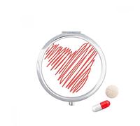 Corazón rojo línea sketch dia de San Valentin Travel bolsillo píldora caso medicina dispensador espejo regalo caja de almacenamiento