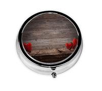 Corazón rojo Vintage pared de madera impresa, caja de pastillas, caja de pastillas cuadrada para bolsillo o monedero contenedor de pastillas pequeño organizador de pastillas de viaje