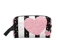Corazón Romántico Raya De Lentejuelas De Oro Rosa, Bolsa de Maquillaje Bolsa de cosméticos Bolsa de artículos de tocador de Viaje portátil Organizador de Bolsa de Maquillaje