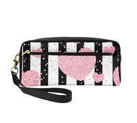 Corazón Romántico Raya De Lentejuelas De Oro Rosa, Bolsa de Maquillaje Bolsa de cosméticos Bolsa de Aseo de Viaje portátil Estuche de Cuero para Mujeres y niñas