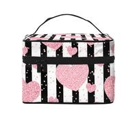 Corazón Romántico Raya De Lentejuelas De Oro Rosa, Bolsa de Maquillaje Bolsa de cosméticos Bolsa de Aseo de Viaje portátil Estuche para lápices